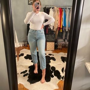 High Waisted Light Wash Cropped Jeans